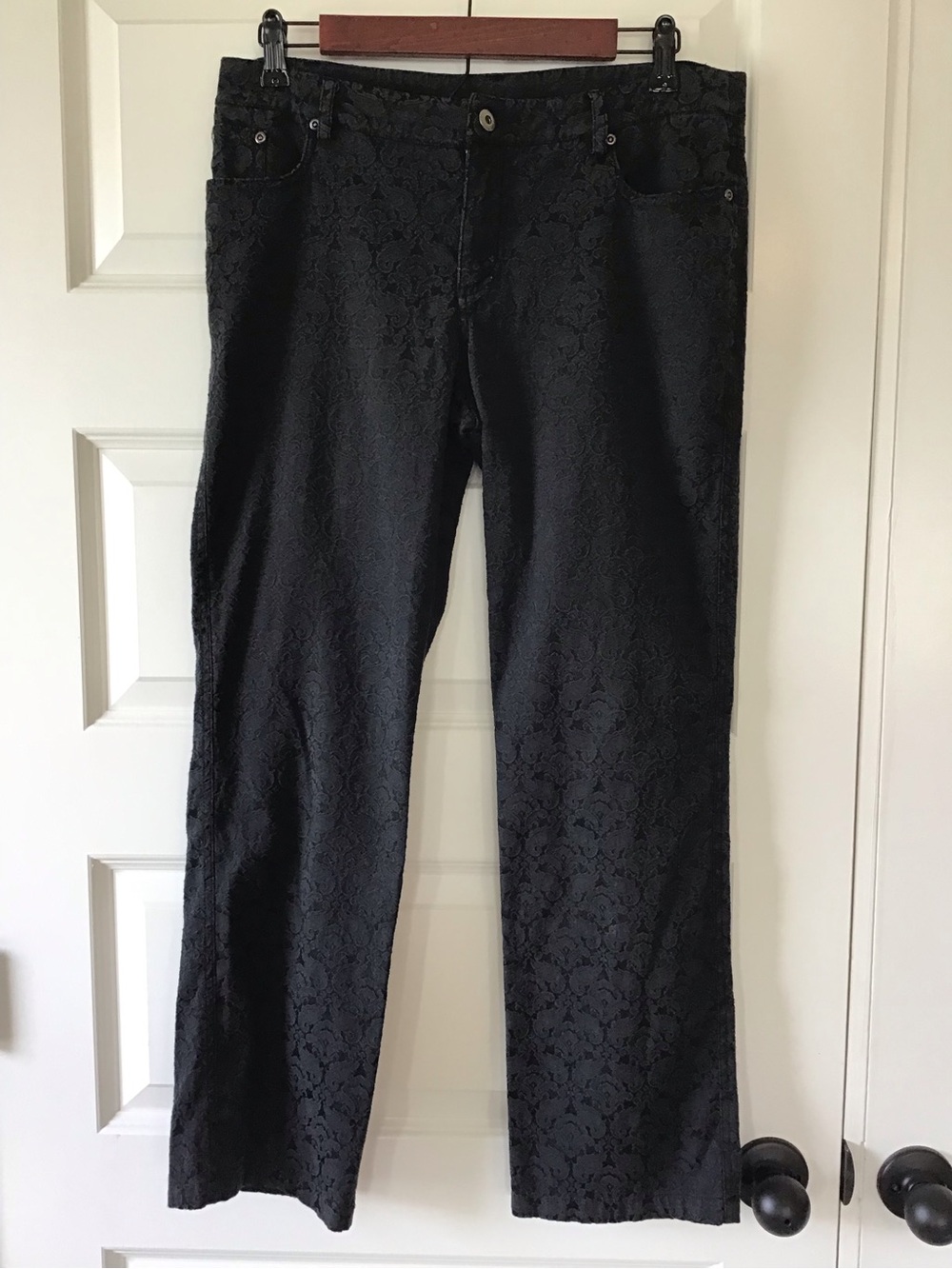 Multiples Black Floral-Jacquard Wide Leg Jeans